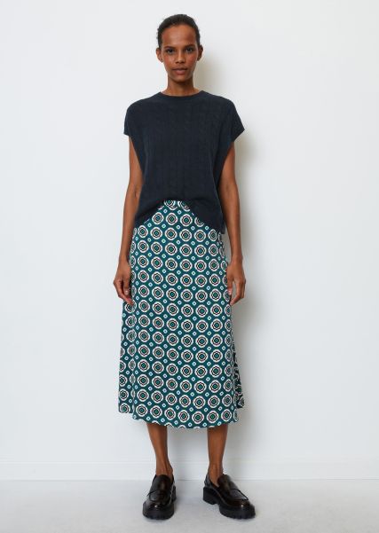 Multi Calf Length A Shape Skirt From Printed Viscose Twill Women Optimize Skirts