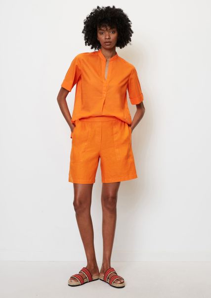 Marigold Orange Perfect Women High-Waisted Linen Shorts With A Partially Elasticated Waistband Shorts