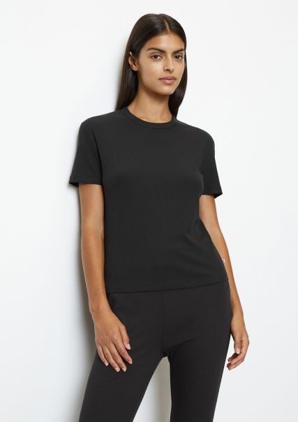 Women Sale Bodywear Black Lounge T-Shirt Slim Made From Organic Cotton Mix With Tencel™ Modal