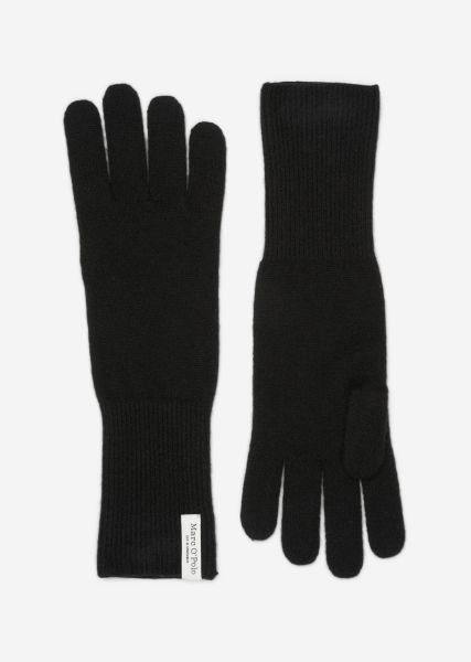 Black Wool Proven Finger Gloves From Virgin Wool-Cashmere Wool Mix Women