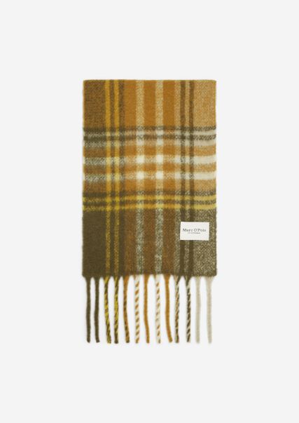 Multi/Deep Curry Women Accessible Plaid Scarf With Fringes With Fluffy Alpaca Wool Wool