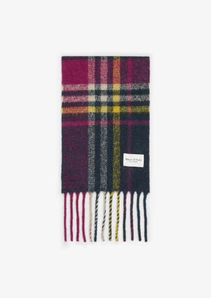 Exclusive Multi/Deep Blue Sea Women Plaid Scarf With Fringes With Fluffy Alpaca Wool Wool