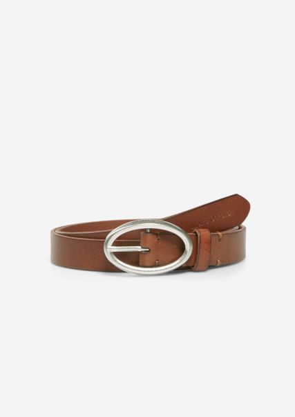 Belt With An Oval Buckle Certified Accessories Women Classic Cognac
