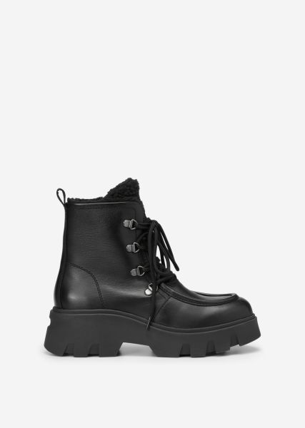Black Lace Up Boots Made From Soft Calfskin Women Booties Exceed