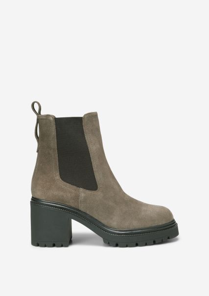 Timeless Dark Taupe Booties Chelsea Boot Made Of Suede Cowhide Women