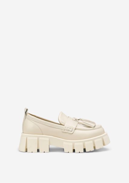 Chalky Sand Loafers Bulky Loafers With Tassels Innovative Women