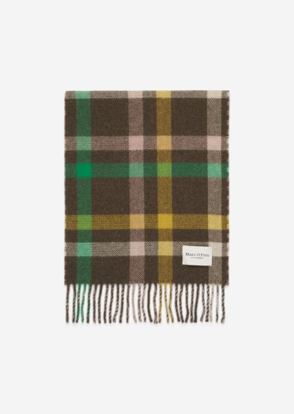 Multi/Dark Walnut Women Scarfs Inexpensive Jacquard Check Scarf With Fringing Made Of Recycled Wool