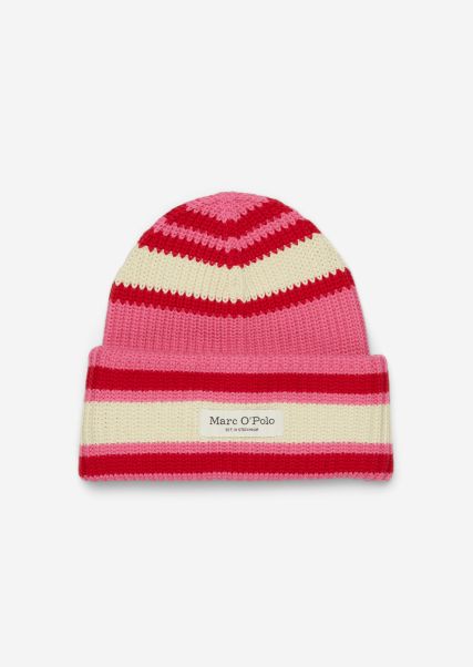 Striped Knitted Cap Made From Organic Cotton Affordable Multi/Rose Pink Women Caps