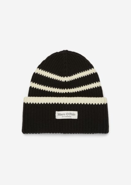 Striped Knitted Cap Made From Organic Cotton Women Caps Multi/Black Distinctive