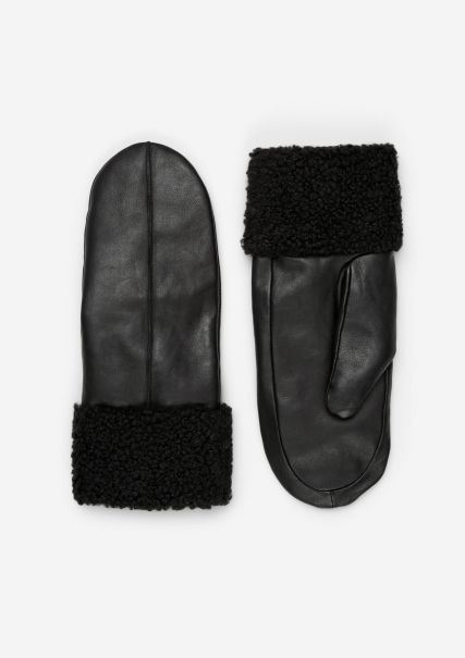 Women Leather Mittens From Lamb Nappa Black Gloves Store