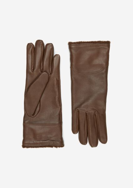 Personalized Fall Brown Leather Finger Gloves From Lamb Nappa Gloves Women