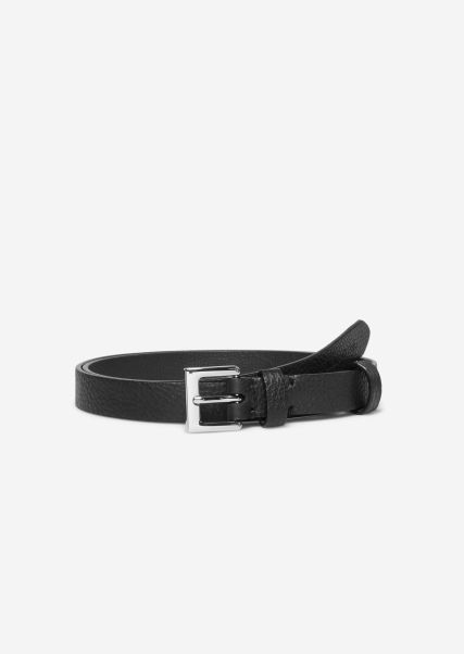 Black Purchase Belts Narrow Belt With Square Metal Clasp Women