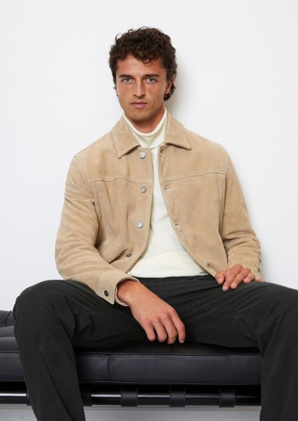 Suede Leather Jacket In A Denim Jacket Style Jonesboro Cream Men Closeout Jackets