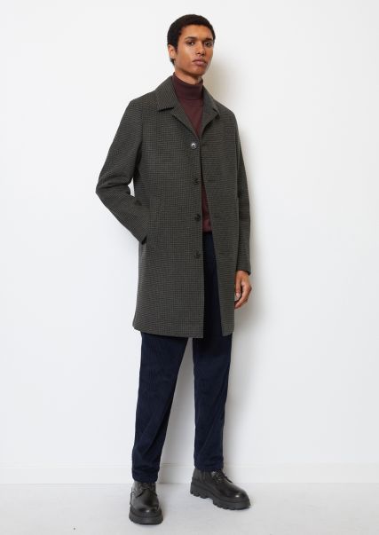 Graphite Grey Melange Wool Coat Regular In Houndstooth Design Affordable Coats Men