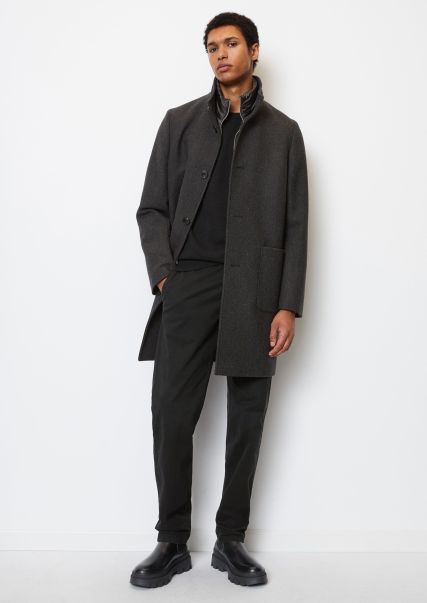 Tough Stand-Up Collar Wool Coat Regular With Lined Windshield Coats Men Graphite Grey Melange
