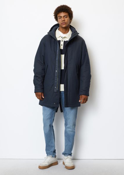 Sleek Coats Padded Hooded Parka Regular Made Of Organic Cotton With Spandex Content Orion Blue Men