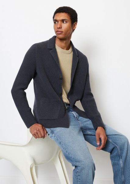 Cardigans Coupon Knitted Blazer Regular Made From Organic Cotton Mix And Virgin Wool Dark Navy Men
