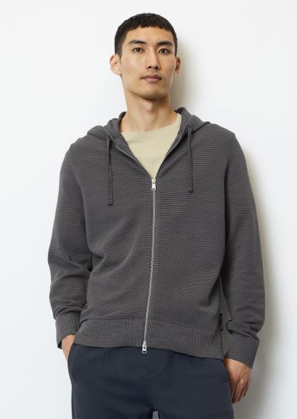 Hooded Cardigan Regular With Transversely Ribbed Ottoman Structure Gray Pin Sleek Cardigans Men