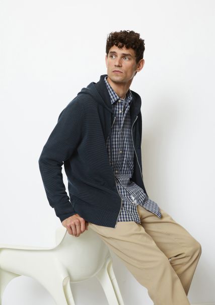 Men Simple Cardigans Hooded Cardigan Regular With Transversely Ribbed Ottoman Structure Dark Navy