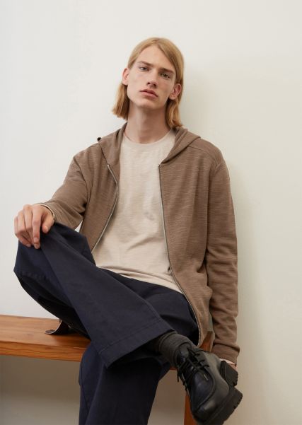 Sporty Hooded Cardigan In A Regular Fit Made From A Cotton/Virgin Wool Mix Derby Brown Cardigans Practical Men