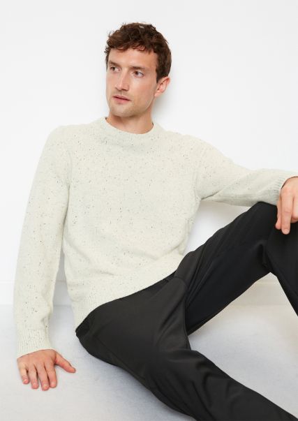 Sweater Regular From Speckled Tweed Yarn Simple White Cotton Men Knitted Pullover