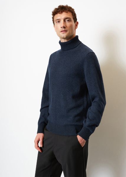 Knitted Pullover Turtleneck Sweater Regular From Speckled Tweed Yarn Bold Dark Navy Men