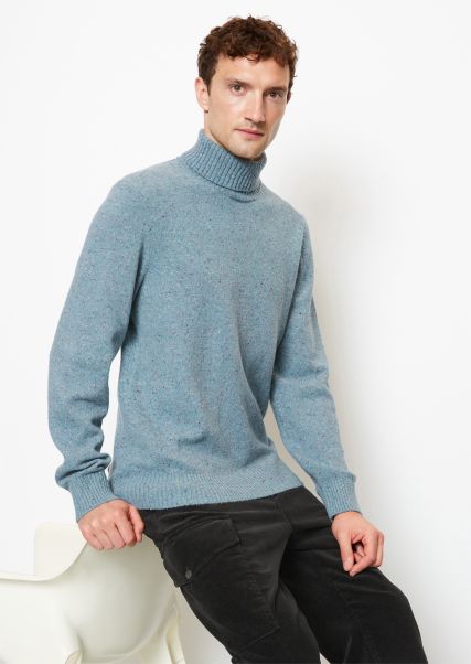 Knitted Pullover Turtleneck Sweater Regular From Speckled Tweed Yarn Men Lightly Charred Organic