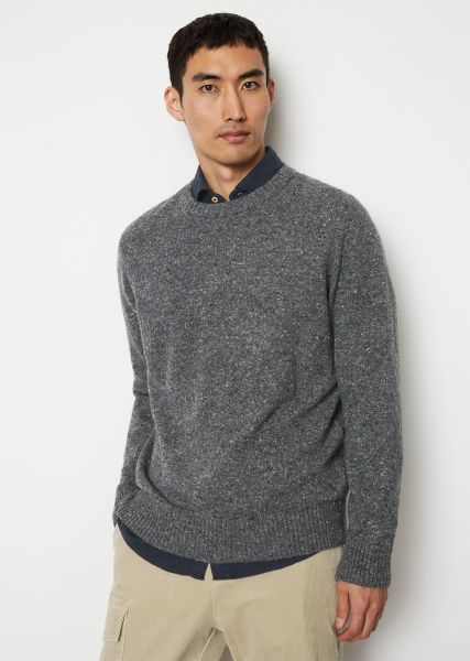 Exceptional Knitted Pullover Graphite Grey Melange Sweater Regular From Speckled Tweed Yarn Men