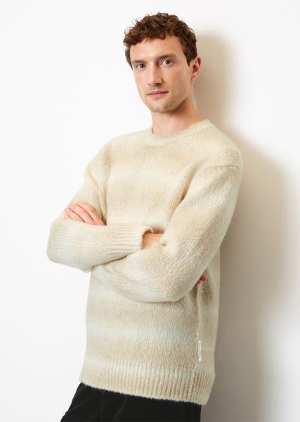Men Refined Knitted Pullover Sweater Regular With Graduated Stripe Design White Cotton