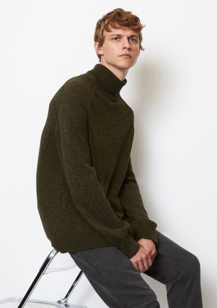 Knitted Pullover Turtleneck Sweater Relaxed Made From Two-Coloured Organic Cotton Yarn Multi/Slate Green Special Men