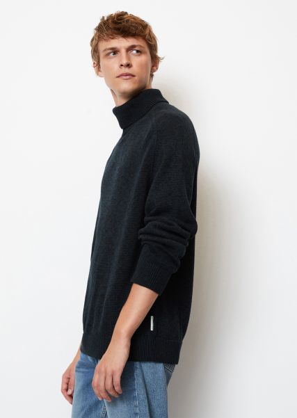 Multi/Navy Teal Knitted Pullover Men Ergonomic Turtleneck Sweater Relaxed Made From Two-Coloured Organic Cotton Yarn