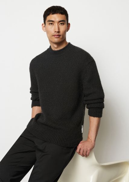 Black Practical Men Knitted Pullover Sweater Regular Made Of Wool Mix With Slub Look