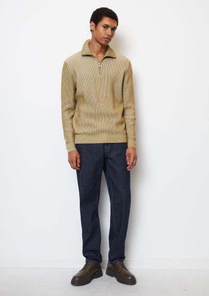Knitted Troyer Regular Made From Organic Cotton With Virgin Wool Stone Hearth Slashed Knitted Pullover Men