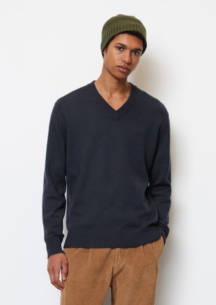Sweater Regular Made From Soft Lambswool Blend Dark Navy Easy Men Knitted Pullover