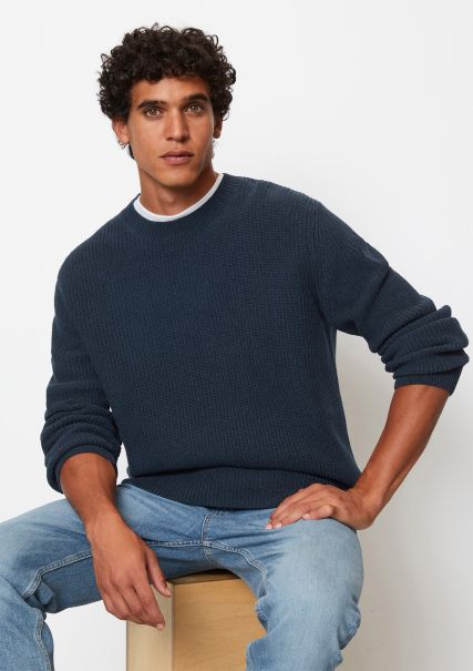 Tested Chenille Jumper Relaxed From Organic Cotton Men Knitted Pullover Orion Blue
