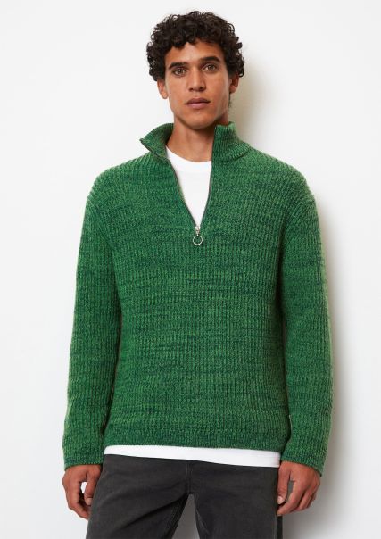 Knitted Pullover Multi/Green House Men Knitted Troyer Relaxed Made From Two-Coloured Organic Cotton Yarn Innovative