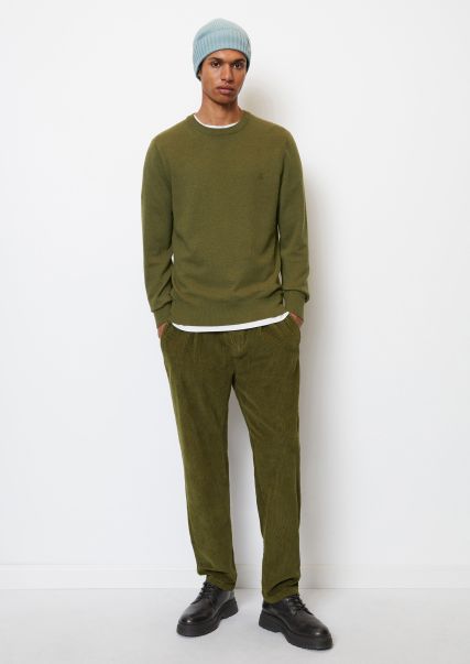 Men Contemporary Knitted Pullover Round Neck Jumper Regular Made From A Soft Cotton/Virgin Wool Mix Spanish Moss