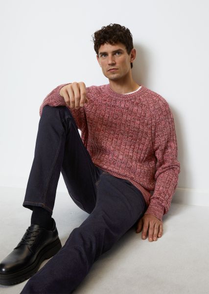 Ribbed Knit Jumper Regular Made From Pure Organic Cotton Raspberry Knitted Pullover Luxurious Men