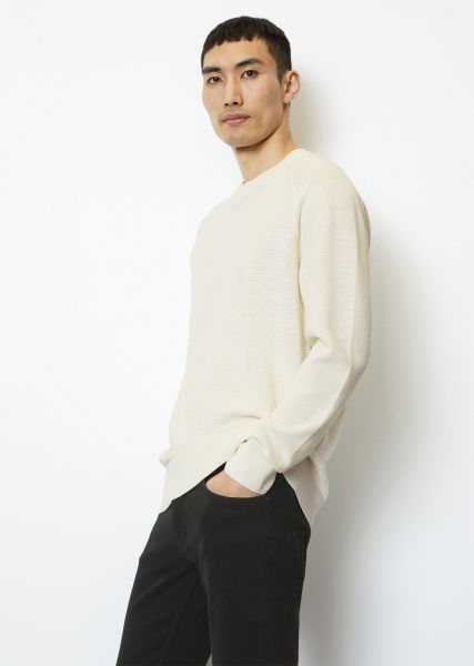 Men Long-Sleeved Jumper Regular With A Fine Ottoman Texture Deal Knitted Pullover White Cotton