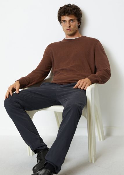 Crimson Brown Discounted Knitted Pullover Men Long-Sleeved Jumper Regular Made From Finely Ribbed Organic Cotton