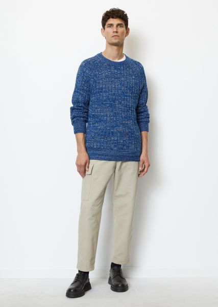 Ribbed Knit Jumper Regular Made From Pure Organic Cotton Men Knitted Pullover Cool Cobalt Practical