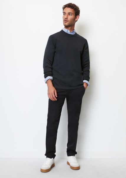 Dark Navy Knitted Pullover Round Neck Jumper Regular Made Of A Blend Of Organic Cotton And Cashmere Men Discount
