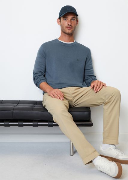 Modern Knitted Pullover Round Neck Jumper Regular Made Of A Blend Of Organic Cotton And Cashmere Men Storm