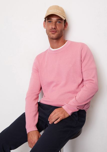 Knitted Pullover Optimize Men Raspberry Round Neck Jumper Regular Made Of A Blend Of Organic Cotton And Cashmere