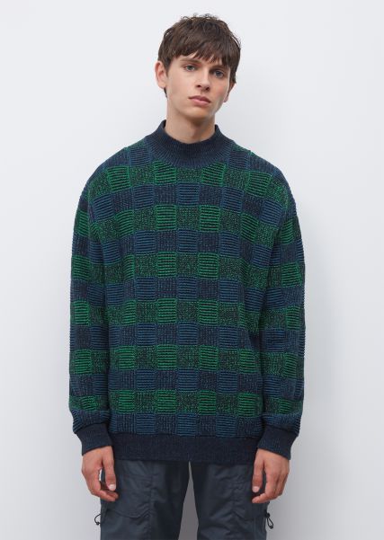 Durable Multi/Blue Lobster Knitted Pullover Jacquard Jumper With A Distinctive Check Texture Men