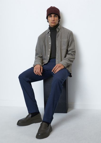 Convenient Men Shirts Flannel Long Sleeve Shirt Regular With Button Down Collar Nordic Grey Melange