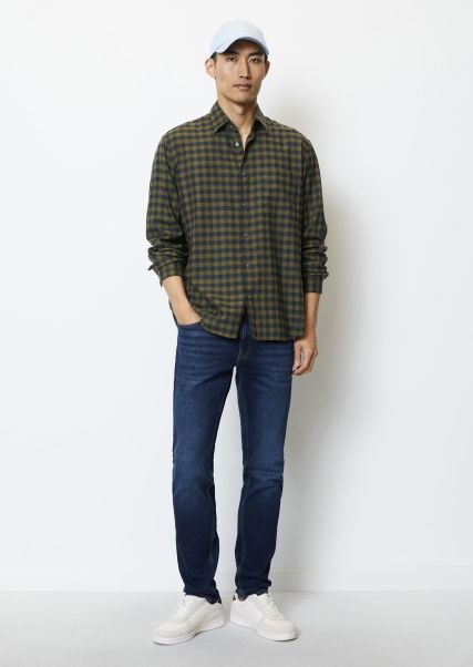 Men Multi/Spanish Moss Shirts Long Sleeve Check Shirt In A Regular Fit Made From Organic Cotton Lyocell Mix Sleek
