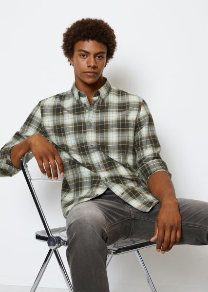 Shirts Men Check Flannel Shirt From Organic Cotton State-Of-The-Art Multi/Slate Green