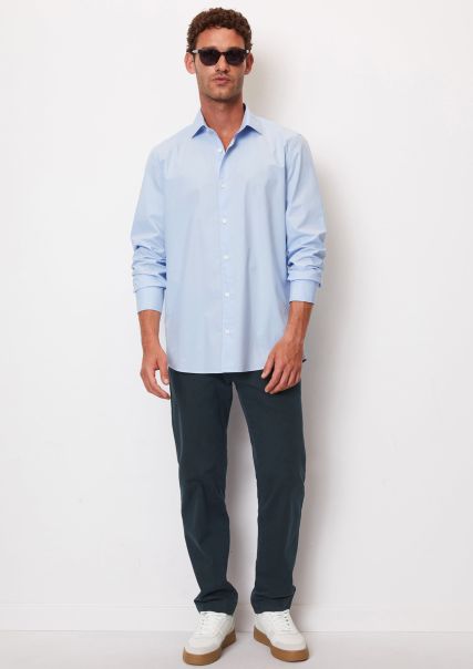 Promo Shaped Long-Sleeve Shirt Made Of Organic Cotton Poplin With A Paper-Like Texture Men Homestead Blue Shirts