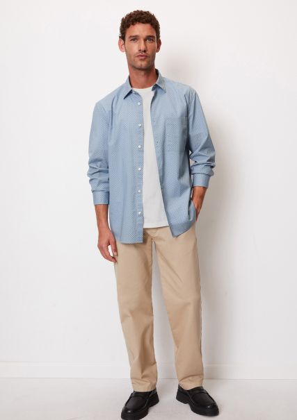 Long Sleeve Poplin Shirt In A Regular Fit With An All-Over Print Shirts Men Liquidation Multi/Homestead Blue